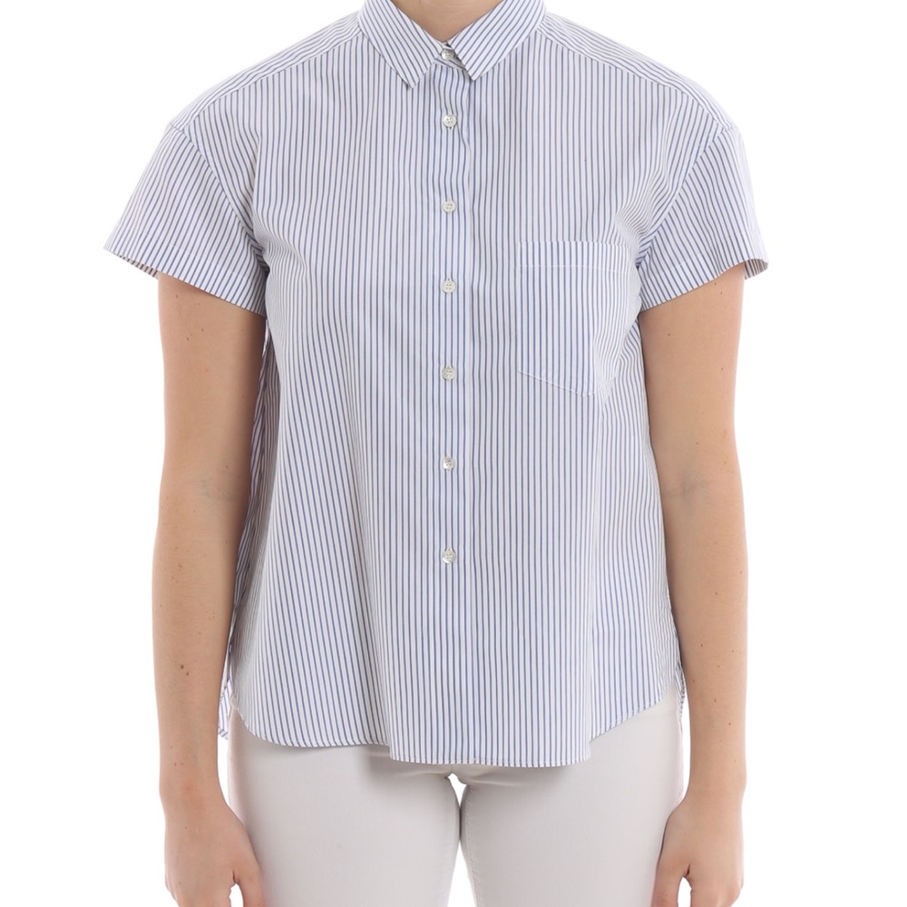 Aspesi striped button front short sleeve draped back cotton shirt size 40(USA-8)